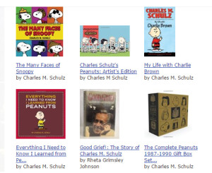 preview of books on Charles Schulz, The Complete Peanuts, The Many Faces of Snoopy,