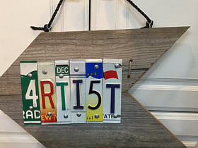 Attic 22, artist sign made of license plates
